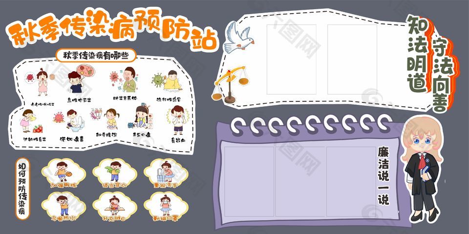 趣味卡通風(fēng)秋季傳染病預(yù)防校園展板