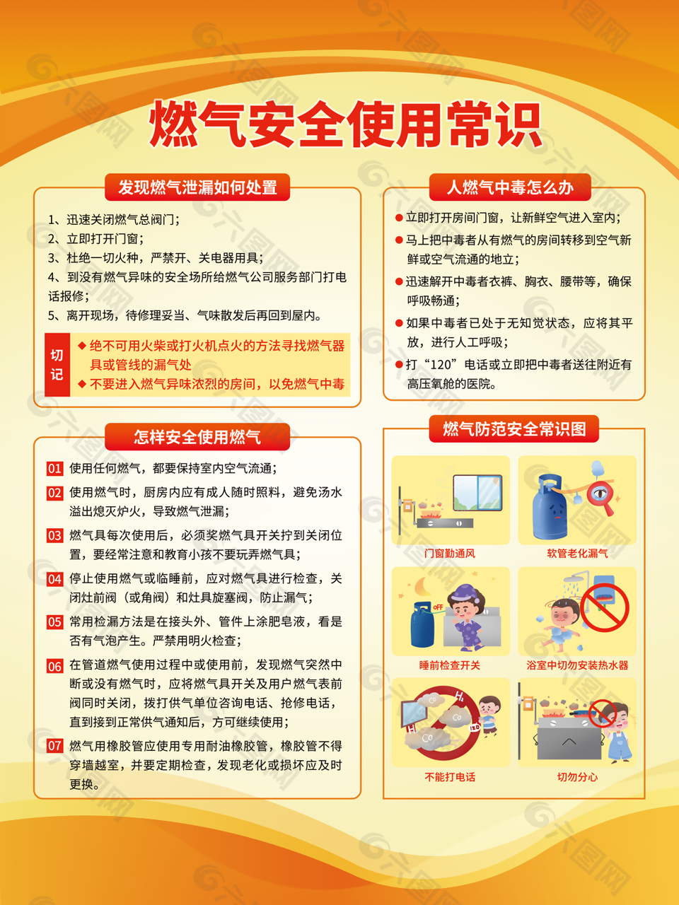 黃色燃氣安全使用常識公益展板