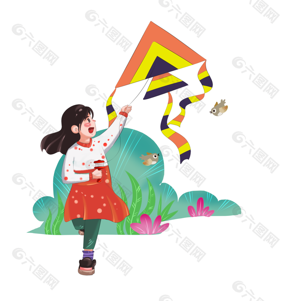 春日手繪創(chuàng)意兒童放風(fēng)箏主題插畫