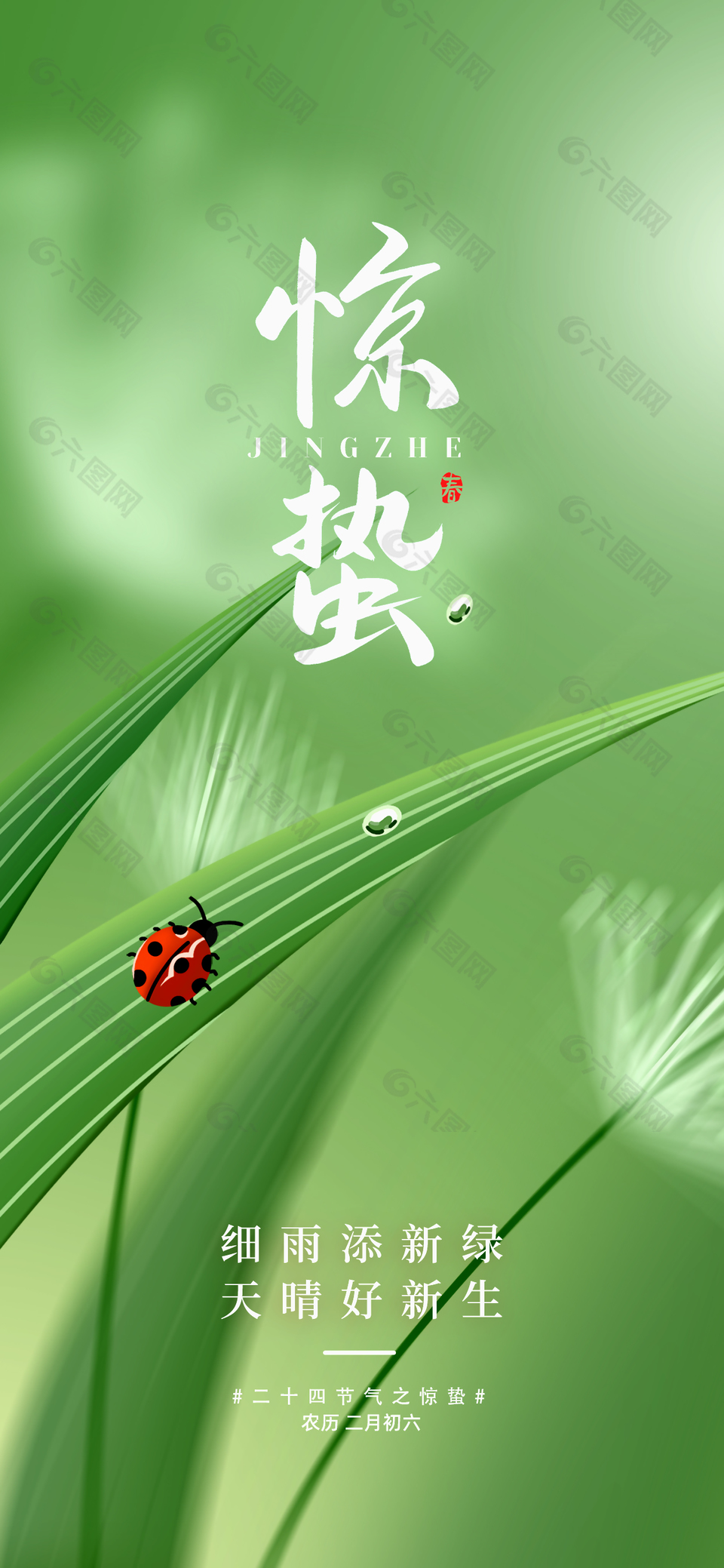 细雨添新绿天晴好新生惊蛰绿色海报