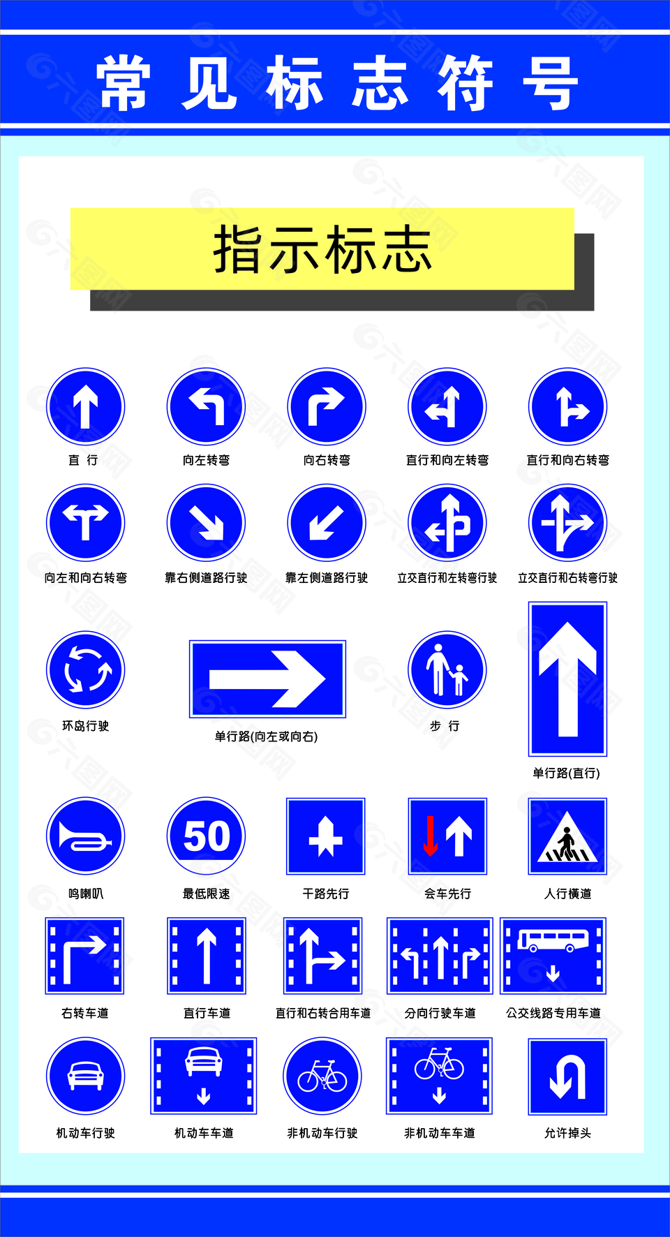 蓝色简约常规指示标志符号创意设计