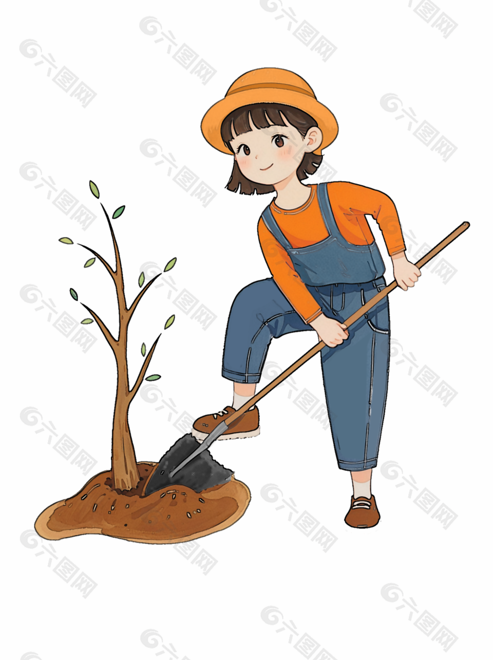 植樹節(jié)手繪女孩種樹活動卡通圖案
