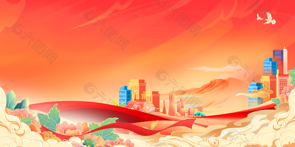 中國風紅色漸變國潮手繪背景