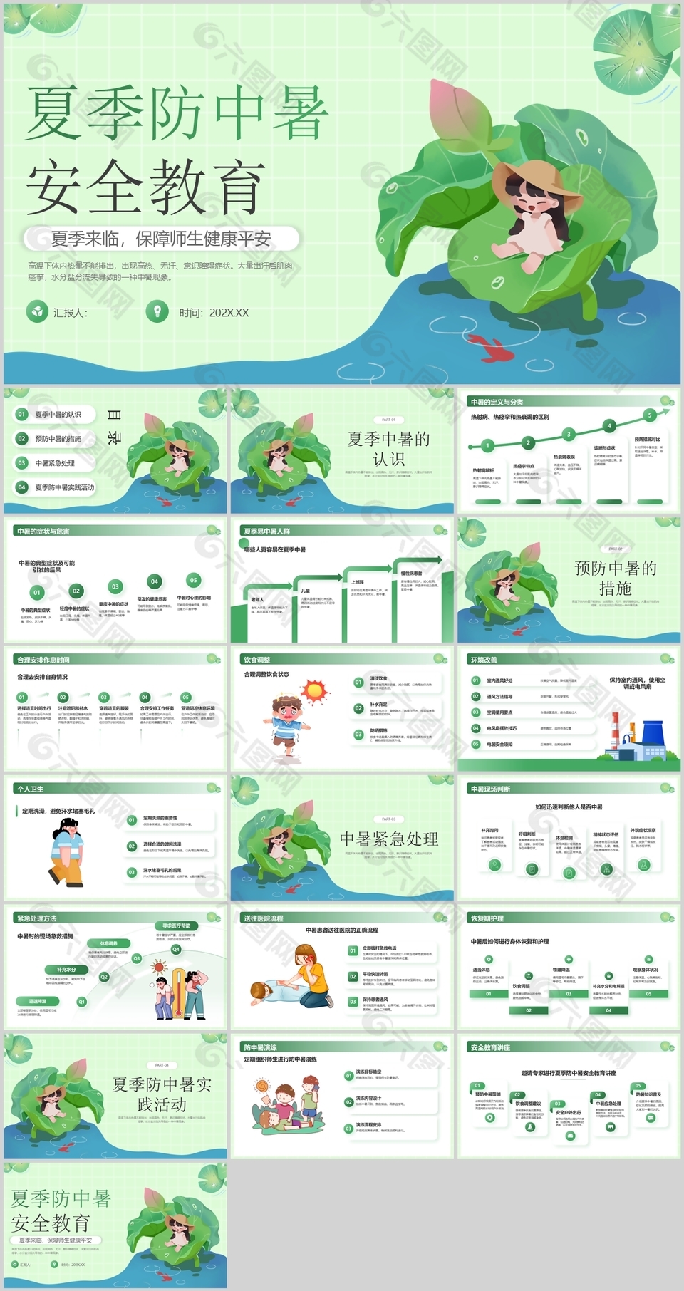 可愛卡通風夏季防中暑安全教育班會