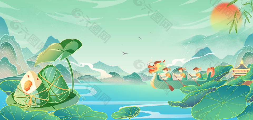 國潮風插畫端午節主題banner背景