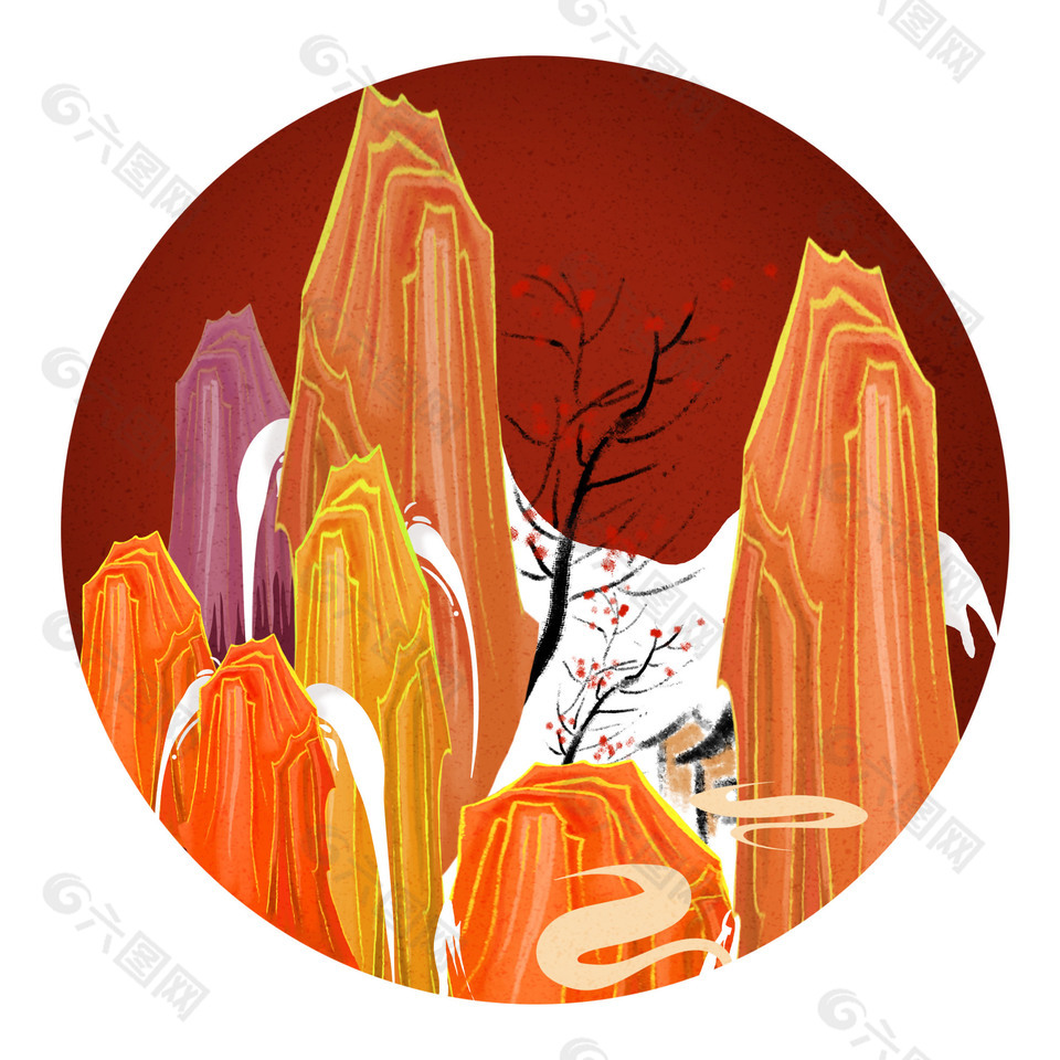 中國風(fēng)山川風(fēng)景背景插畫素材
