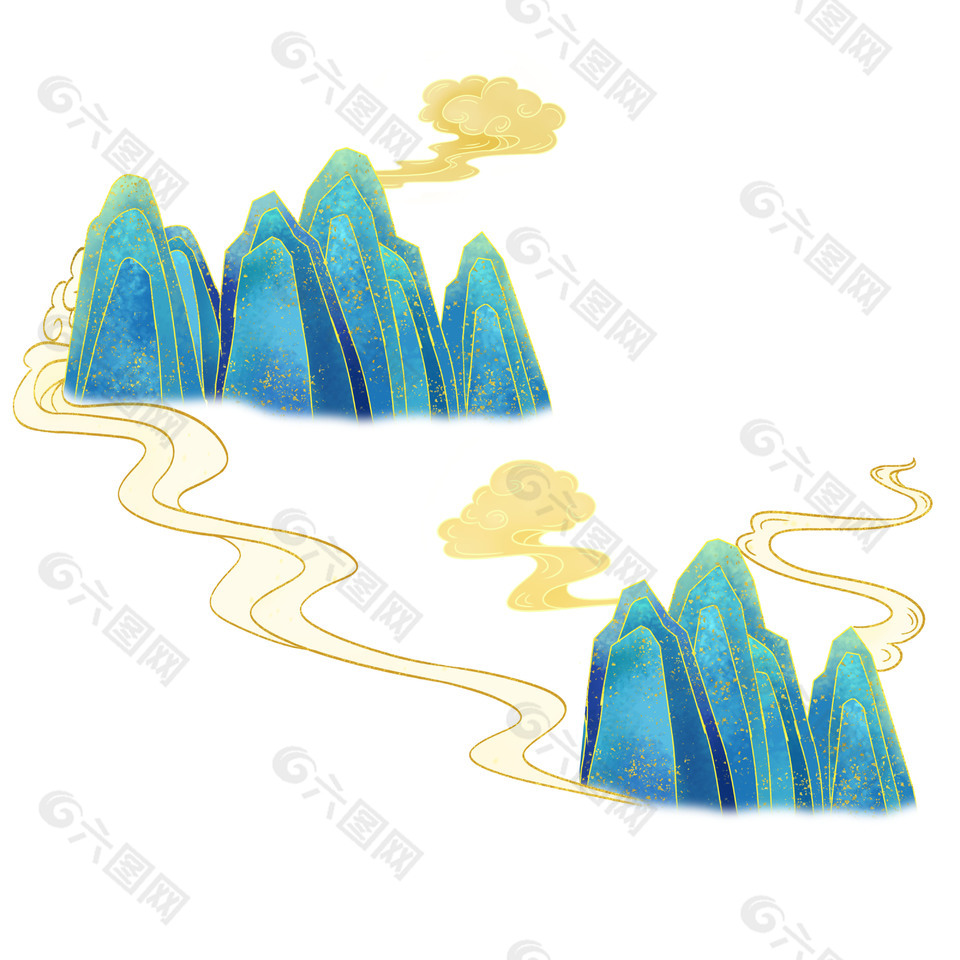 手繪國潮山峰圖片插畫