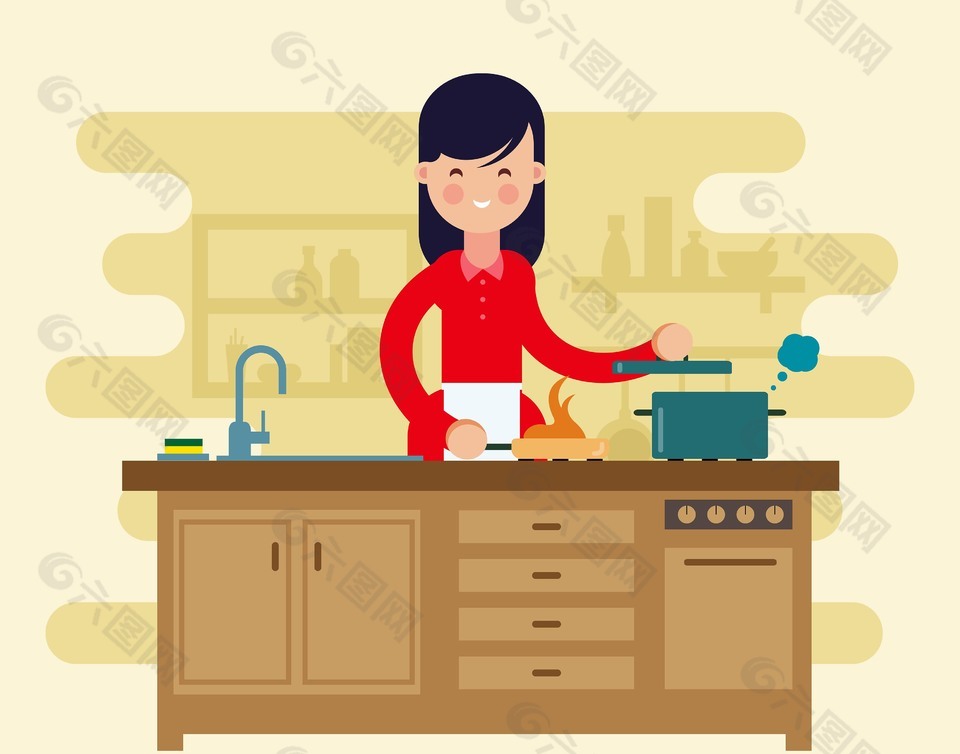 女性居家做飯溫馨場景