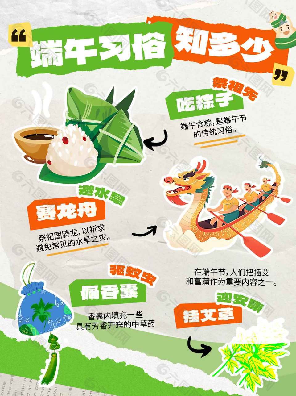 端午習俗知多少創意卡通插畫海報