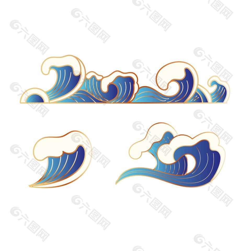 中國(guó)風(fēng)復(fù)古手繪海浪插畫