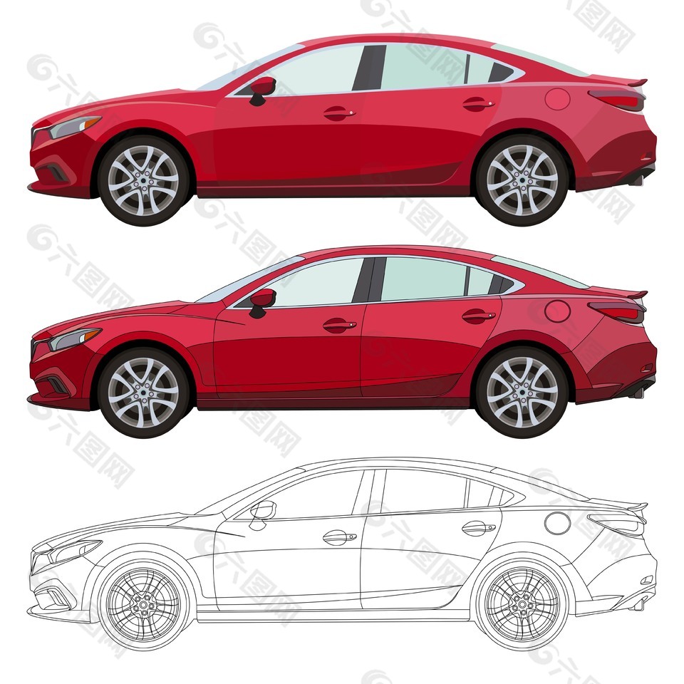 紅色時尚轎車立面插圖