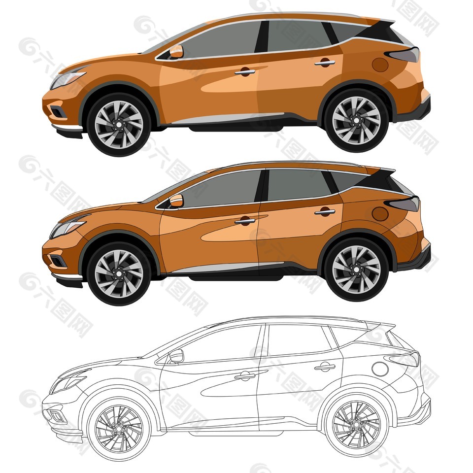 橙黃色SUV汽車立面插畫