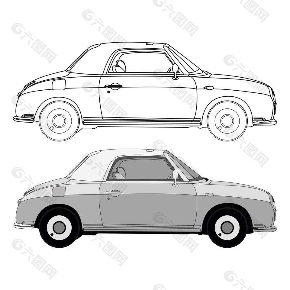 灰色高級老爺車轎車插畫