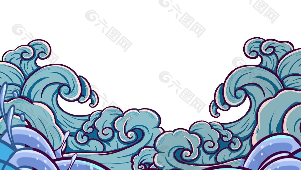 國潮中國風手繪海浪插畫