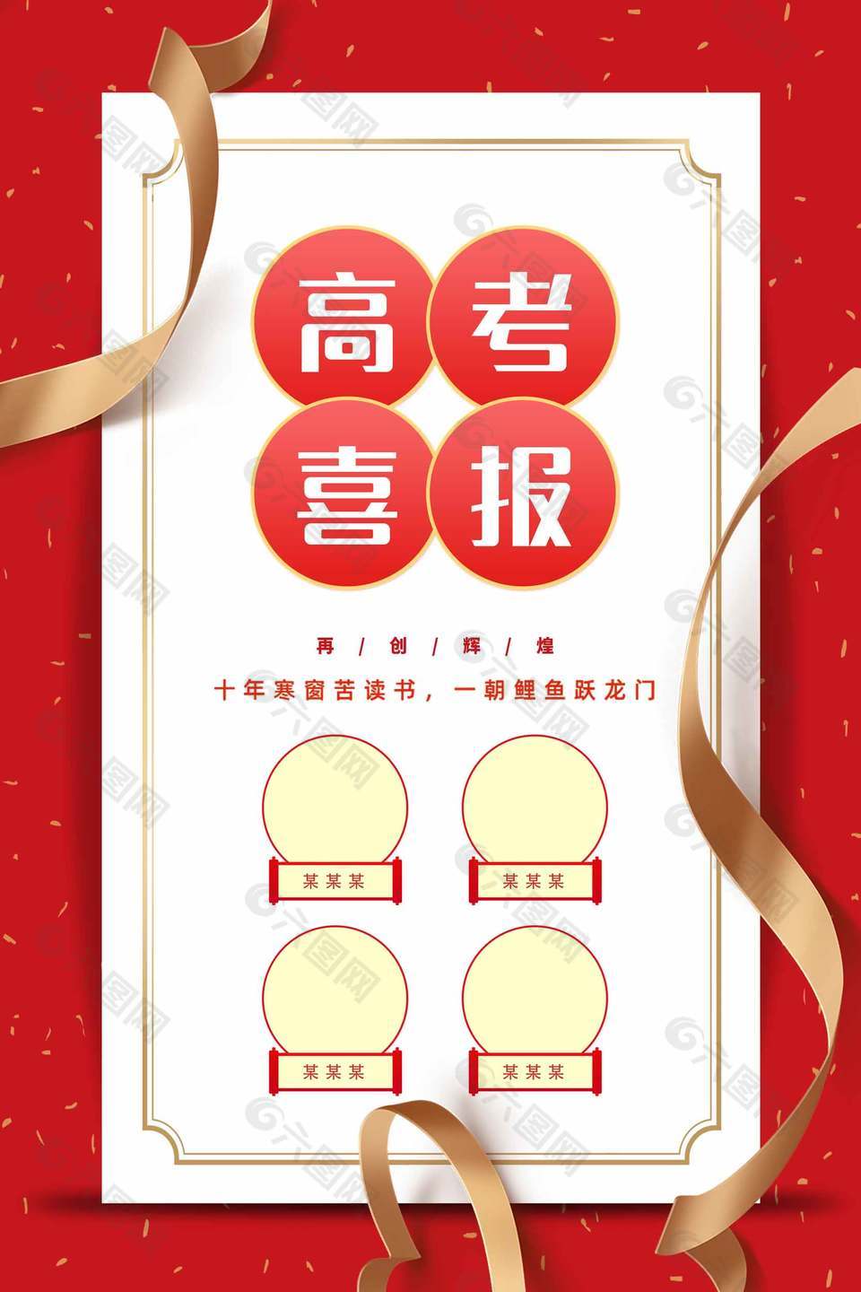 鯉魚躍龍門紅色高考喜報海報