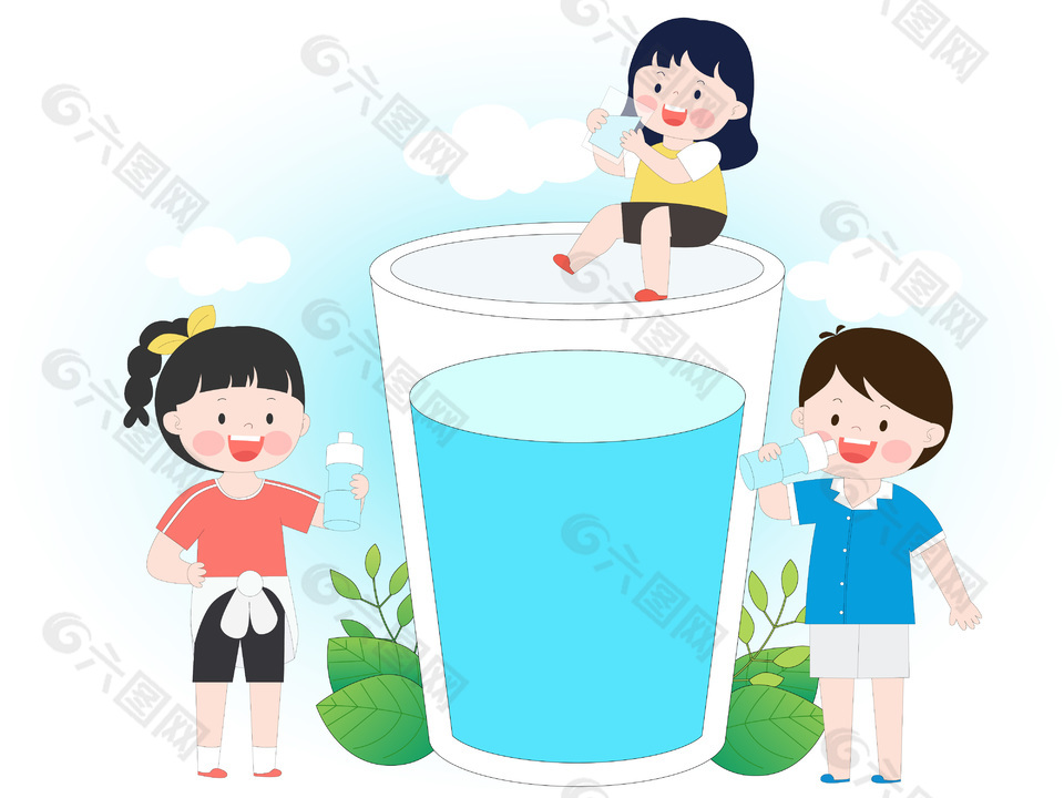 高溫天氣多喝水防中暑場景插畫