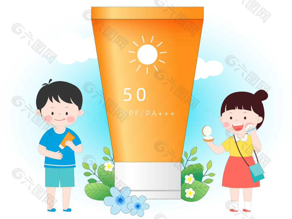 高溫天氣涂膜防曬場景插畫