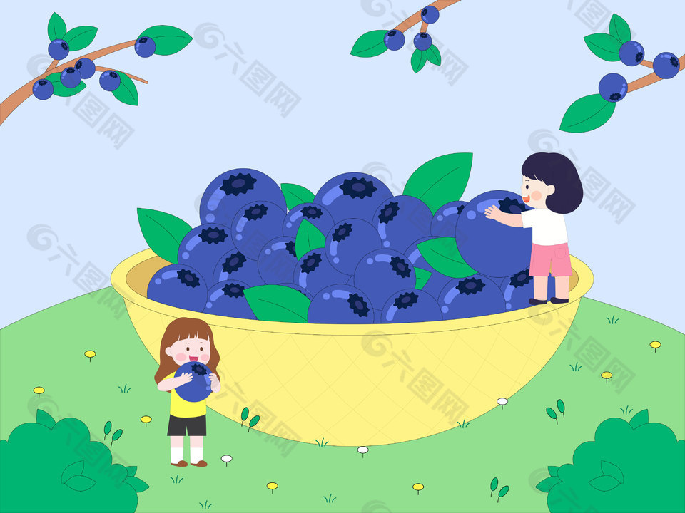藍莓應季水果卡通風格兒童插畫