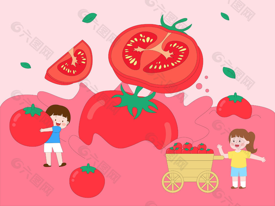 搬運西紅柿創意手繪場景插畫