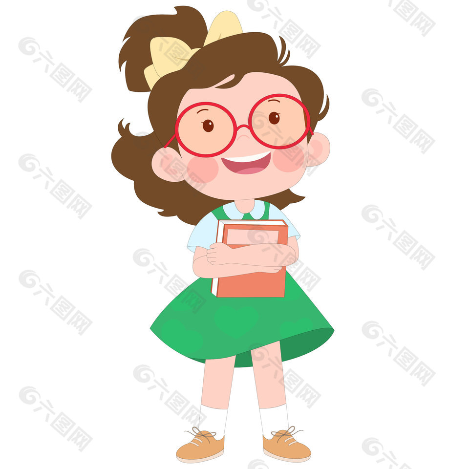 帶紅色眼鏡拿著書(shū)的女孩形象插畫