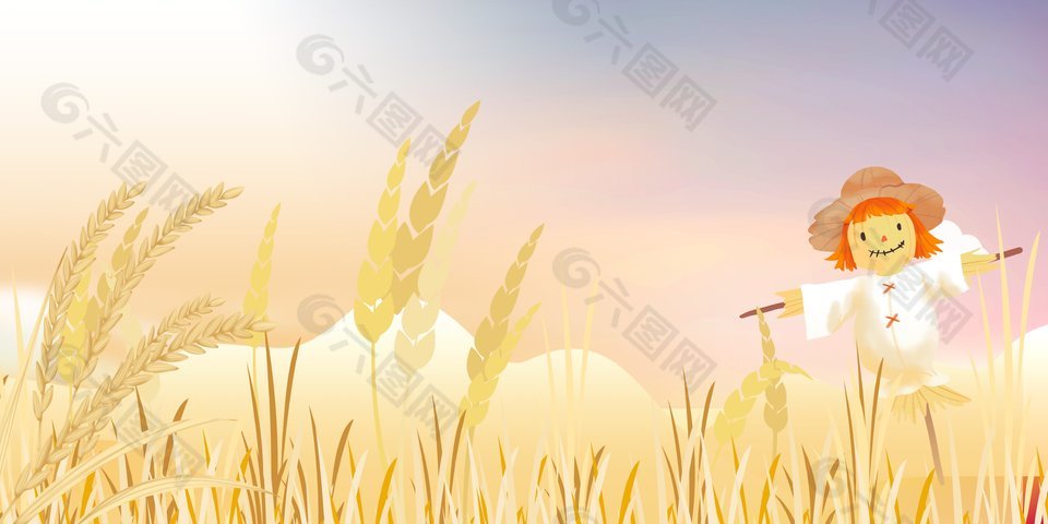 沉甸甸的稻穗秋季豐收景象插畫(huà)