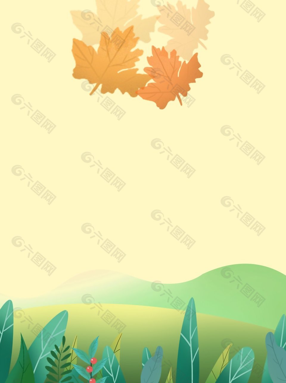 枫叶飘落山间唯美秋景插画