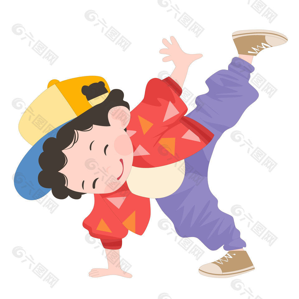 戴著帽子跳街舞的潮流嘻哈男孩卡通插畫