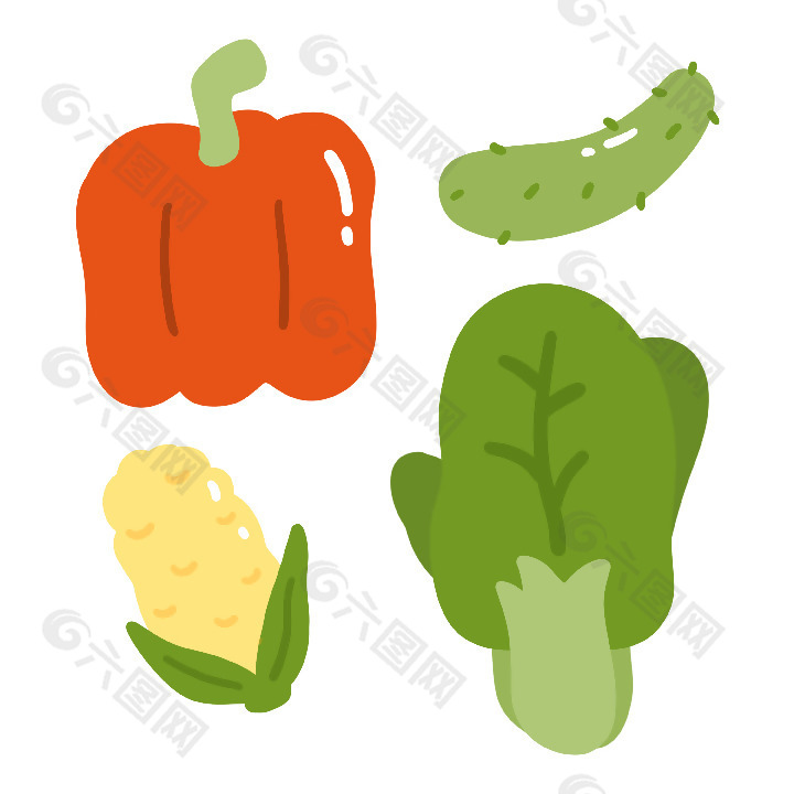 卡通风青椒黄瓜玉米蔬菜插画设计
