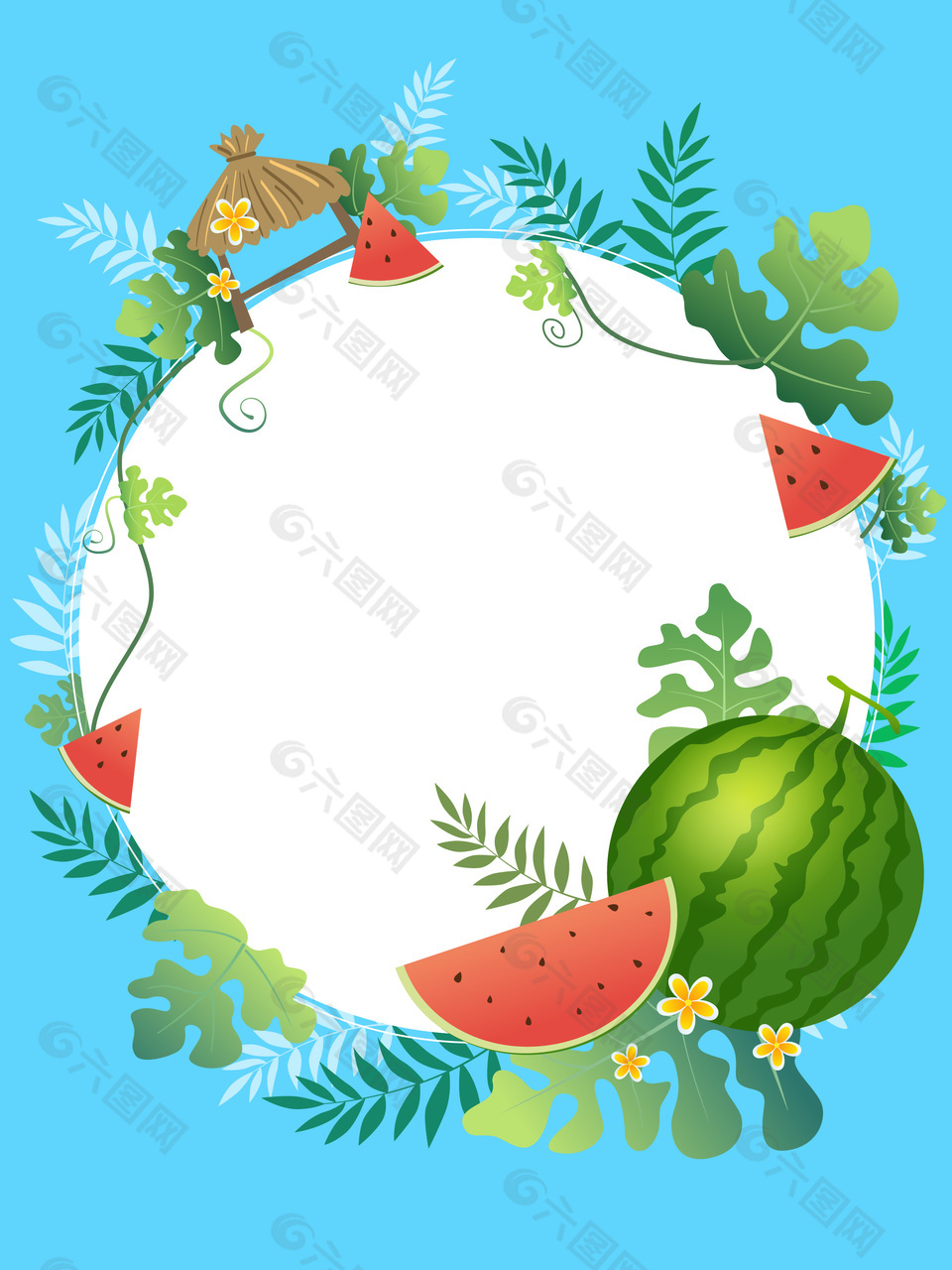 卡通風(fēng)西瓜水果植物元素裝飾背景邊框