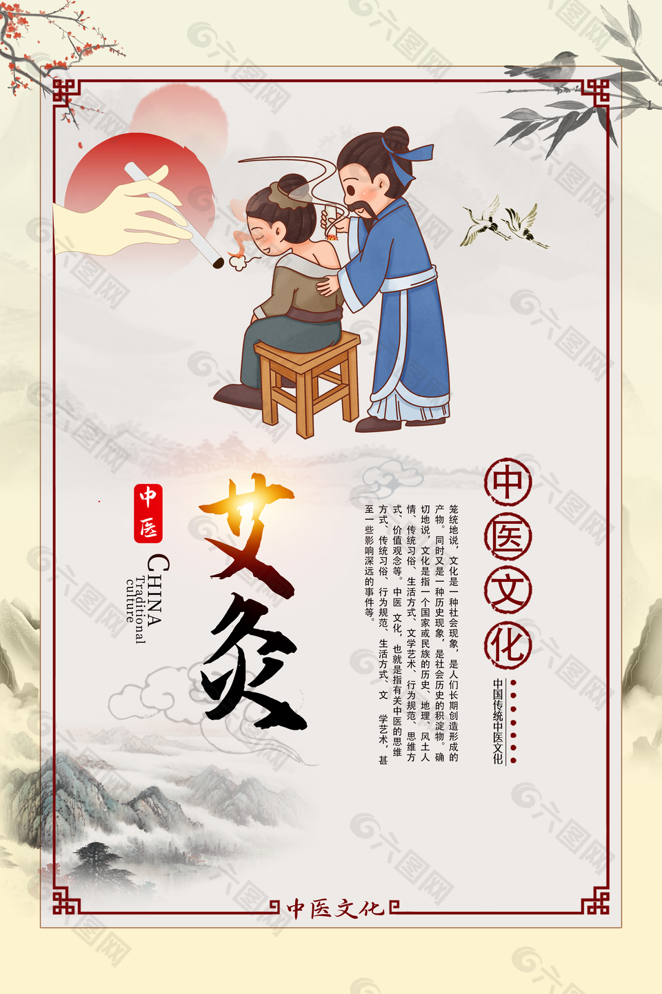 卡通中醫文化艾灸科普宣傳海報