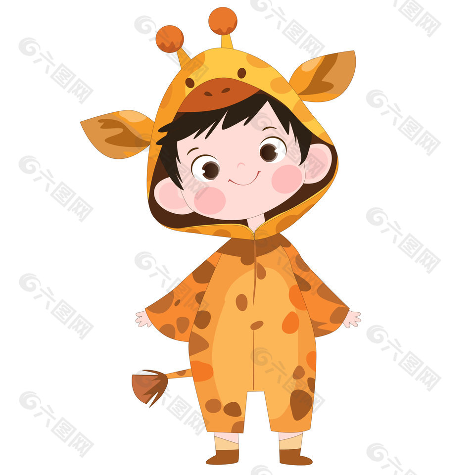 可愛(ài)長(zhǎng)頸鹿裝扮卡通動(dòng)物卡片兒童插畫