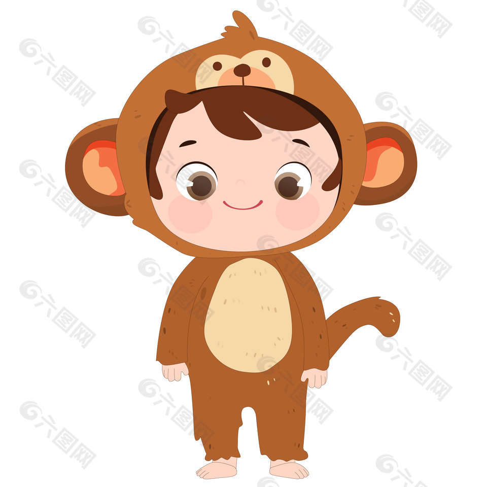 卡通玩偶服猴子睡衣可愛動物卡片插畫