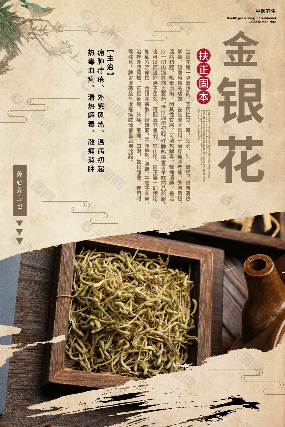 養(yǎng)生養(yǎng)心金銀花藥理知識(shí)海報(bào)