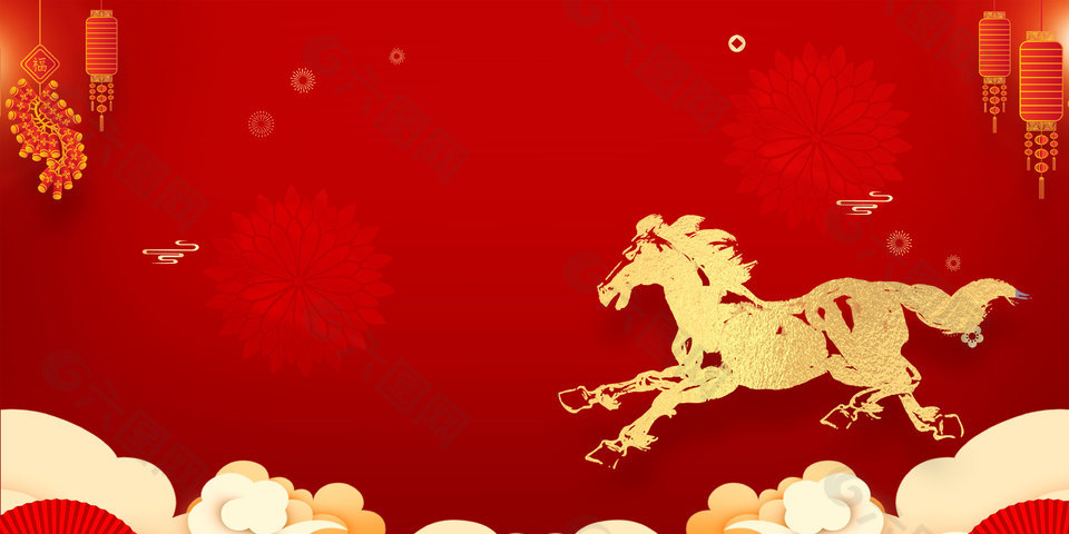 中國(guó)風(fēng)元素剪影馬年主題舞臺(tái)背景