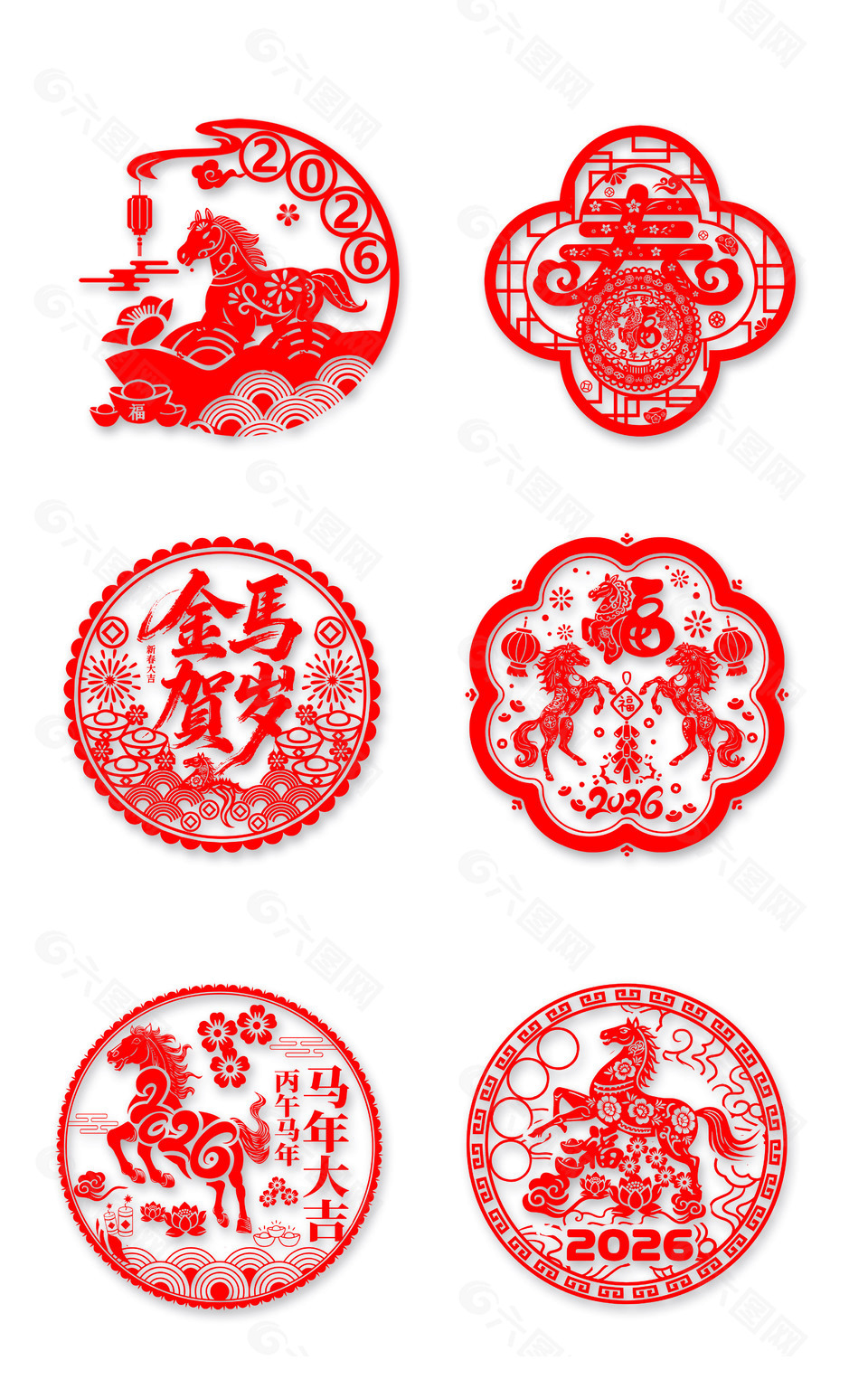 20026紅色喜慶金馬賀歲馬年窗花