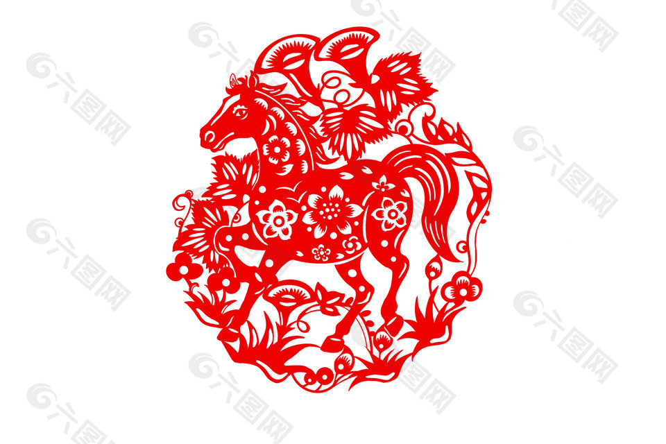 紅色喜慶中國風(fēng)馬年窗花貼紙