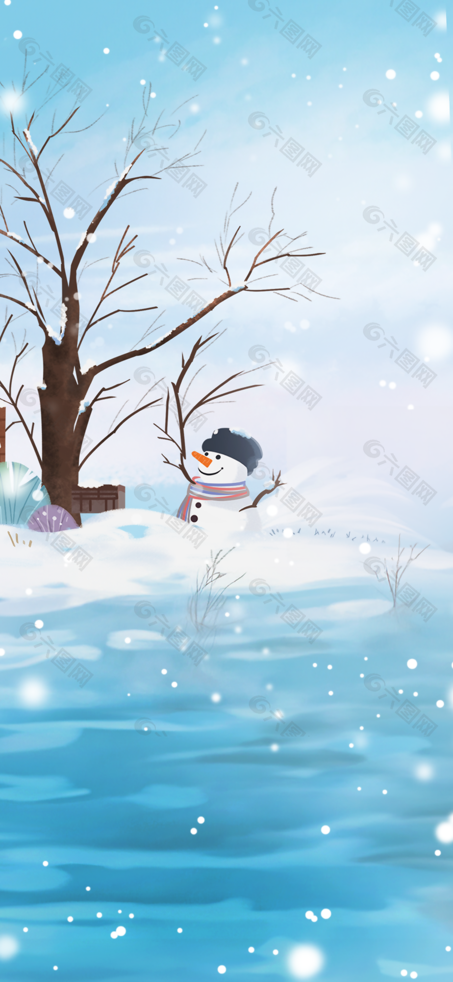 冬季主題卡通雪人元素童話場景背景