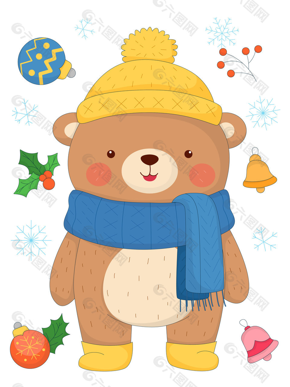 冬季卡通小熊穿保暖套裝兒童插畫