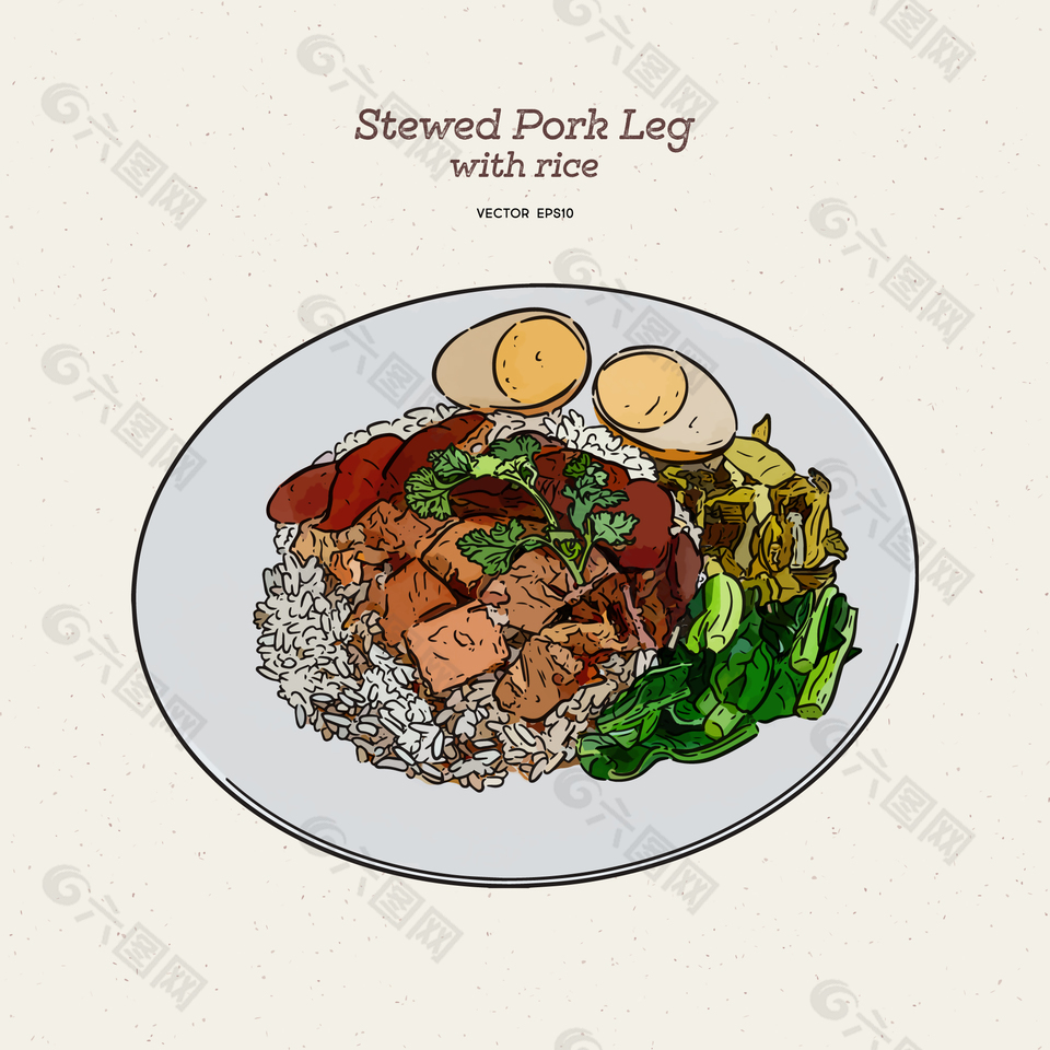 手繪清新臺灣鹵肉飯美食插畫