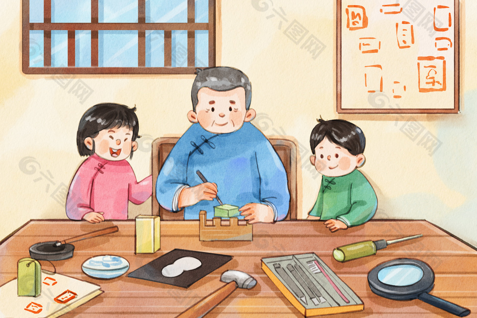 手繪水彩非遺之關(guān)于篆刻插畫(huà)