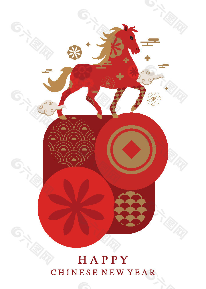 馬年新年創(chuàng)意幾何簡(jiǎn)約扁平化插畫海報(bào)