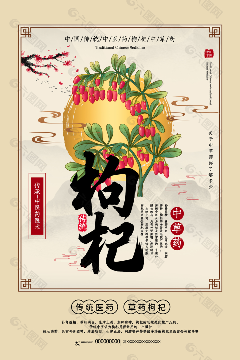 中藥醫(yī)術(shù)枸杞藥理知識(shí)宣傳海報(bào)