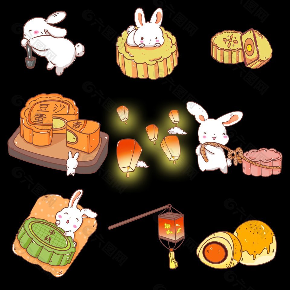中秋節(jié)小兔子吃月餅節(jié)日卡通插畫