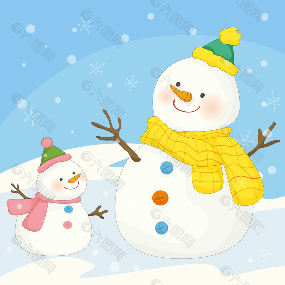 冬天戶外堆雪人卡通兒童插畫