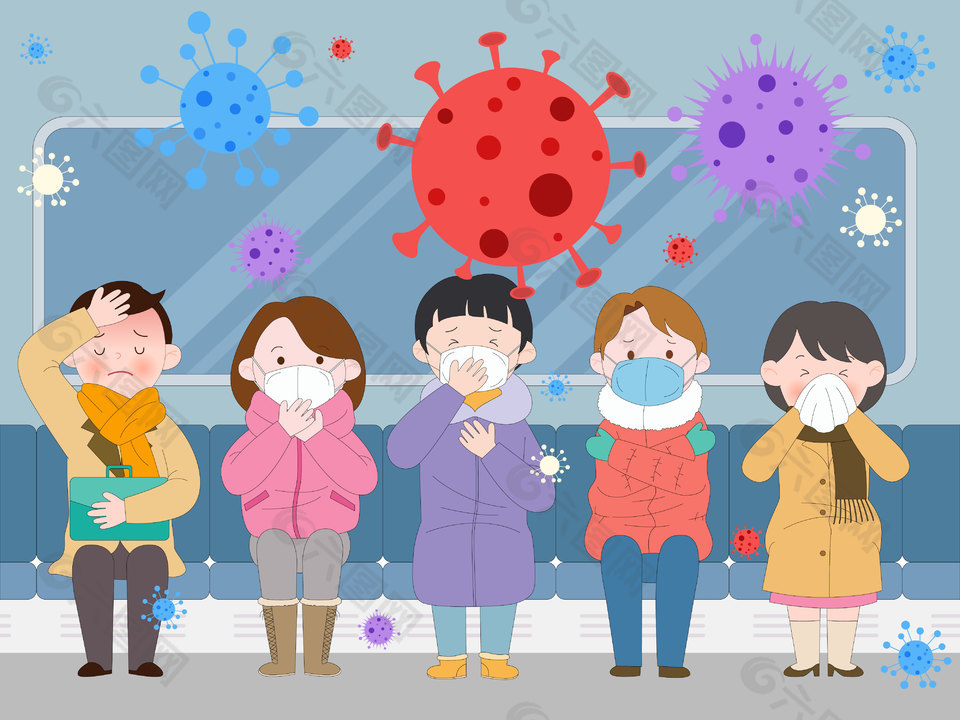 地鐵病毒感冒傳染擴(kuò)散防疫醫(yī)療插畫