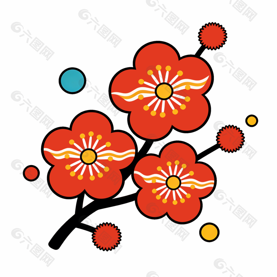 可愛卡通手繪紅梅裝飾插畫