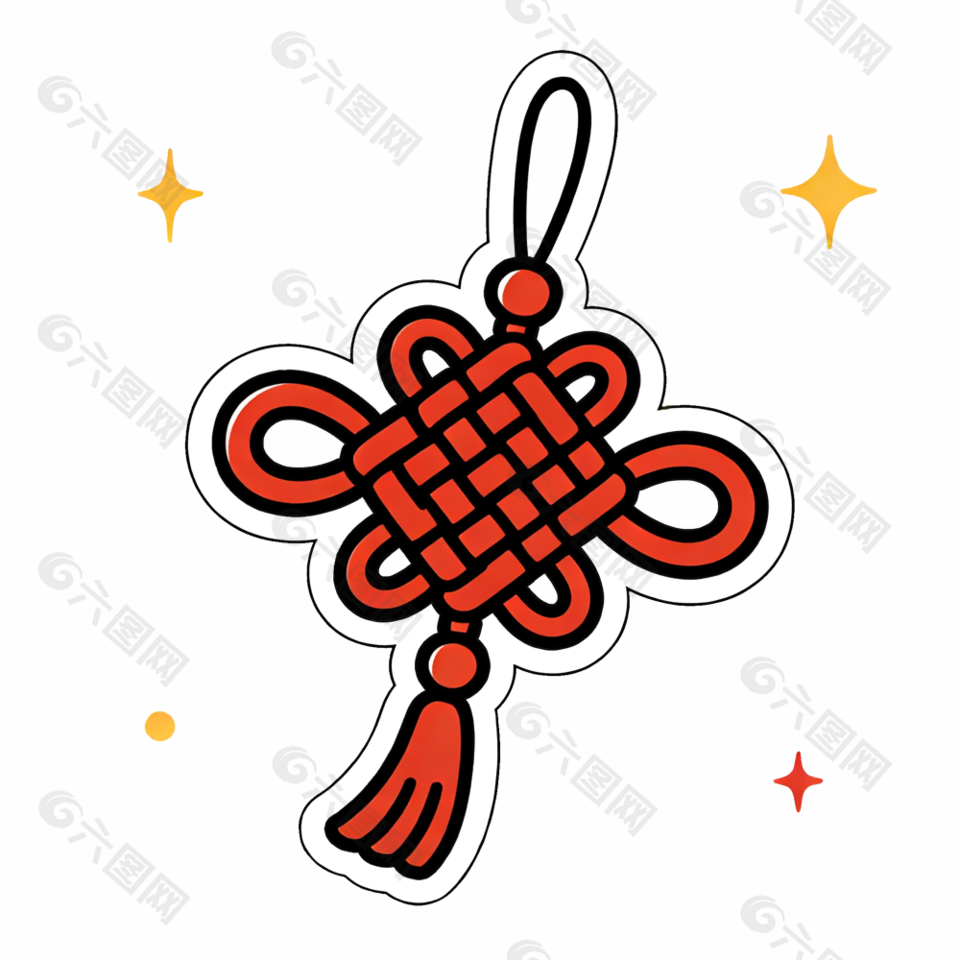 紅色中國(guó)結(jié)裝飾可愛卡通插畫