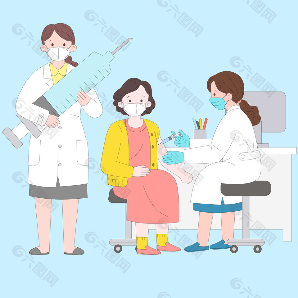 醫(yī)生護士給打針病人病毒防疫醫(yī)療插畫