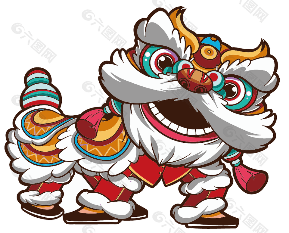 中國風舞獅吉祥物卡通插畫設計