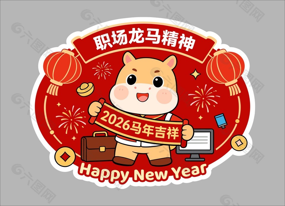 2026職場龍馬精神馬年手舉牌設(shè)計
